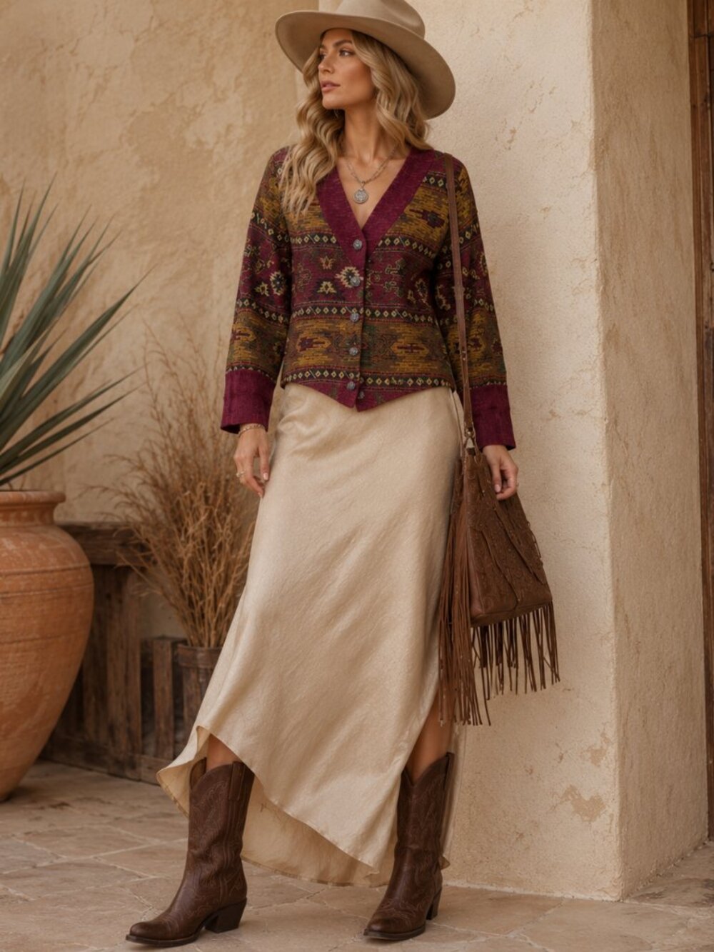 New Frontier Tapestry Jacket Womens‎ 1X Aztec Velvet Trim Boho Western Vintage
